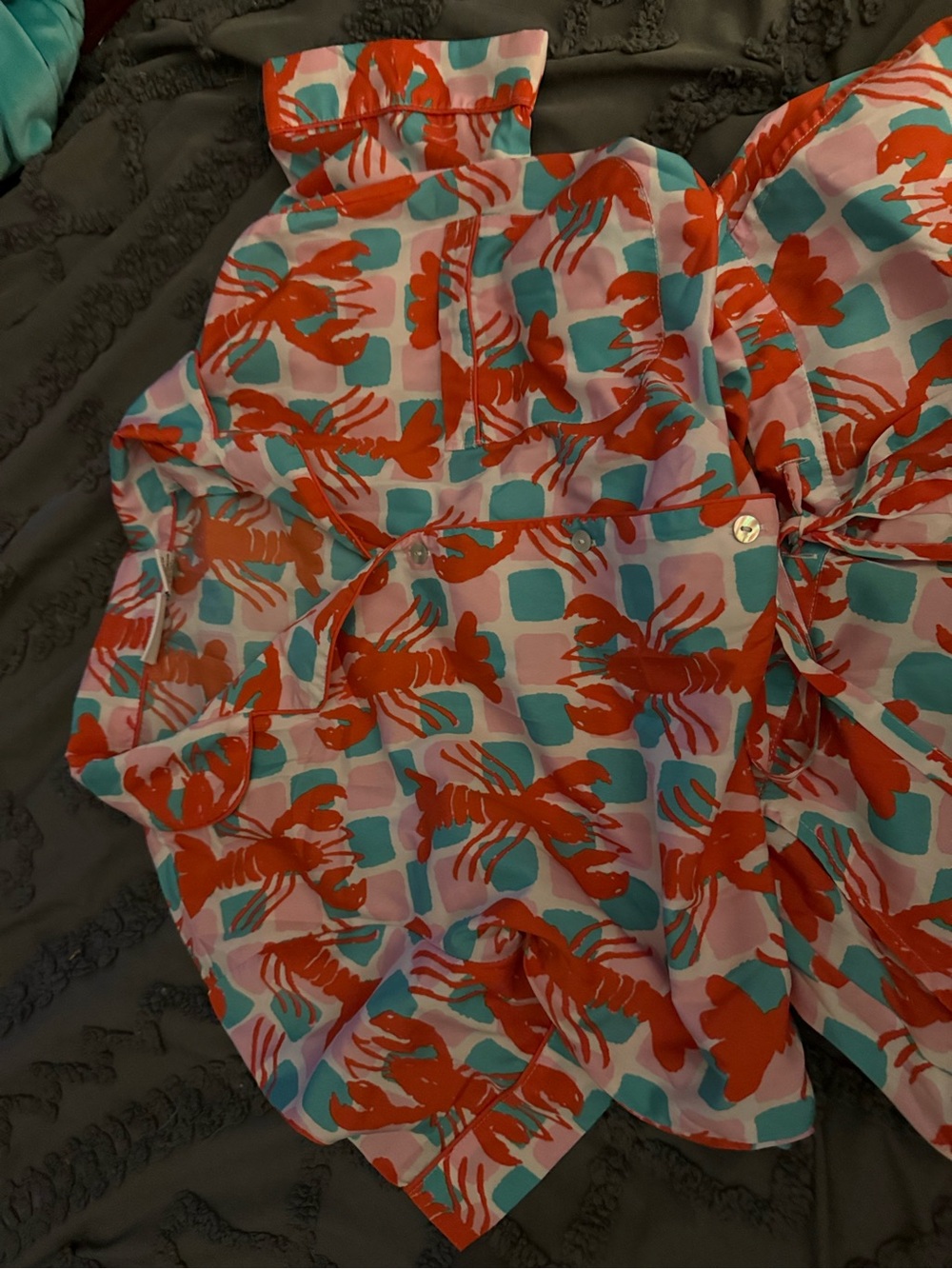 Bouffants & Broken Hearts Crawfish Two-Piece Set - Red, Teal & Pink, Small - Picture 4 of 7
